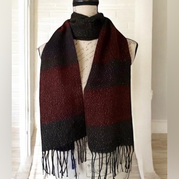 Steve Madden Lurex Striped Muffler Scarf Red Multi Shimmer NWT - Picture 1 of 8